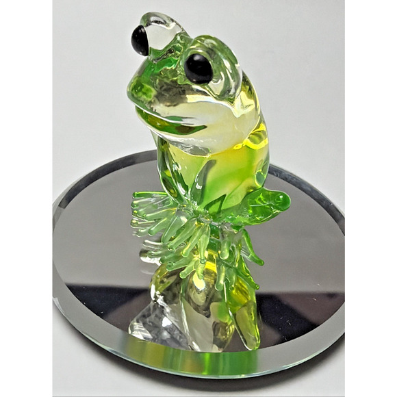 Vintage Glass Baron Green Frog On Mirror Smiling - Picture 11 of 12